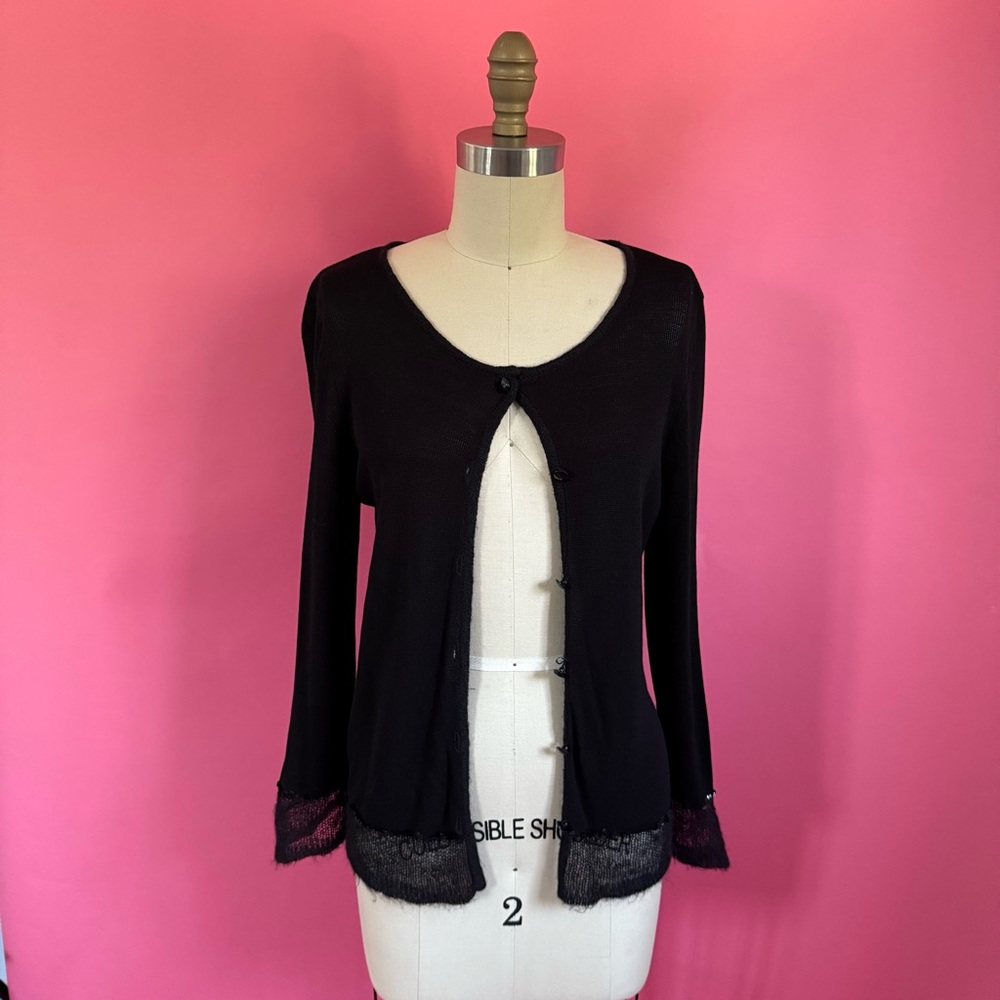 Vintage 90s/Y2K GothLite Fairy Mohair Knit Detail Sweater Buttondown Cardigan S